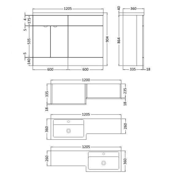 Oceana Rio 1200mm Type A Furniture Set & Basin in Grey Gloss (RH) - Image 4