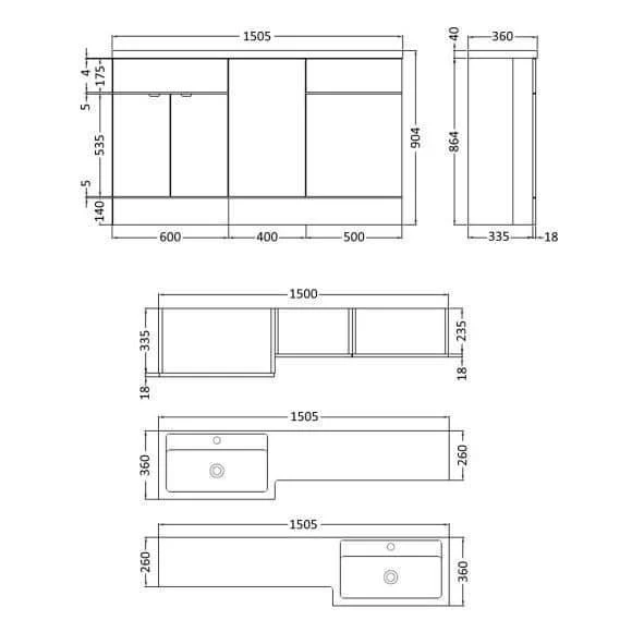 Oceana Rio 1500mm Type A Furniture Set & Basin in Gloss White (LH) - Image 3