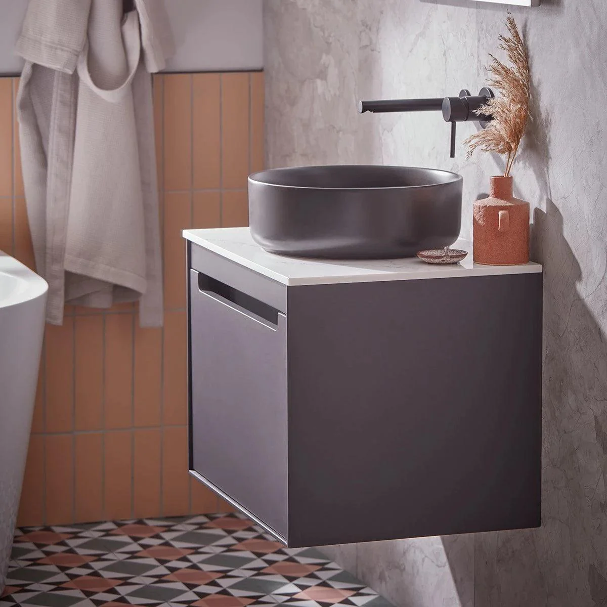 Tavistock Acumen 500mm  Solid Surface Worktop |  Bianco Marble |  ACUWT5SBM - Image 3